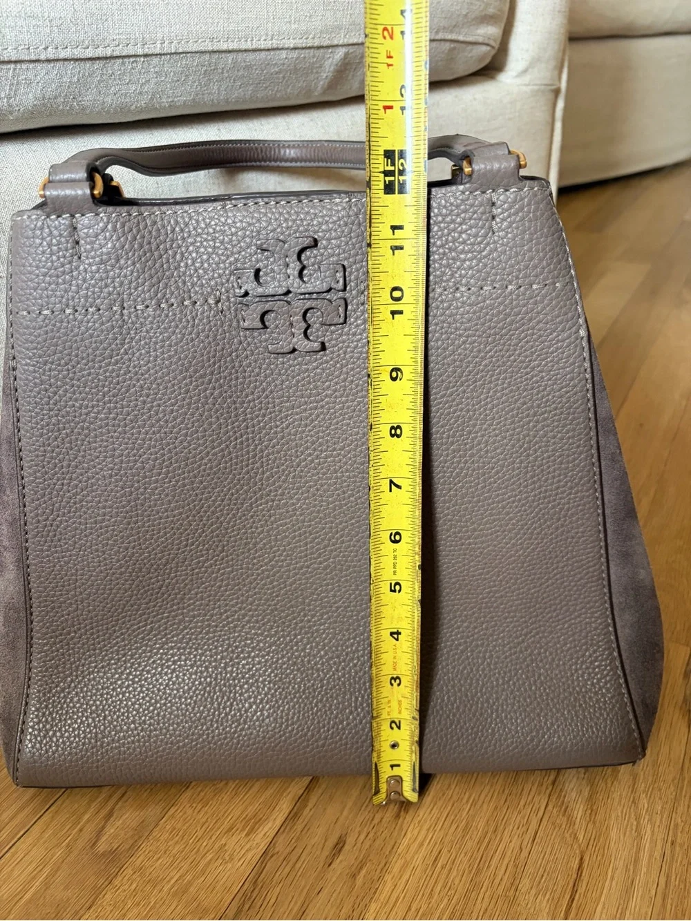 Tory Burch Taupe Pebbled Leather Shoulder Bag